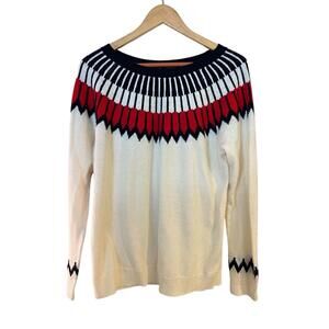 Talbots  Cream, Red and Blue Fair Isle‎ Round Neck Sweater Womens Size XL